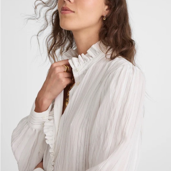NWT Madewell Ruffled Button-Up Top White Women’s Large - Picture 4 of 12